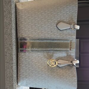 Michael Kors Beige Tote with Gold and Silver Details
